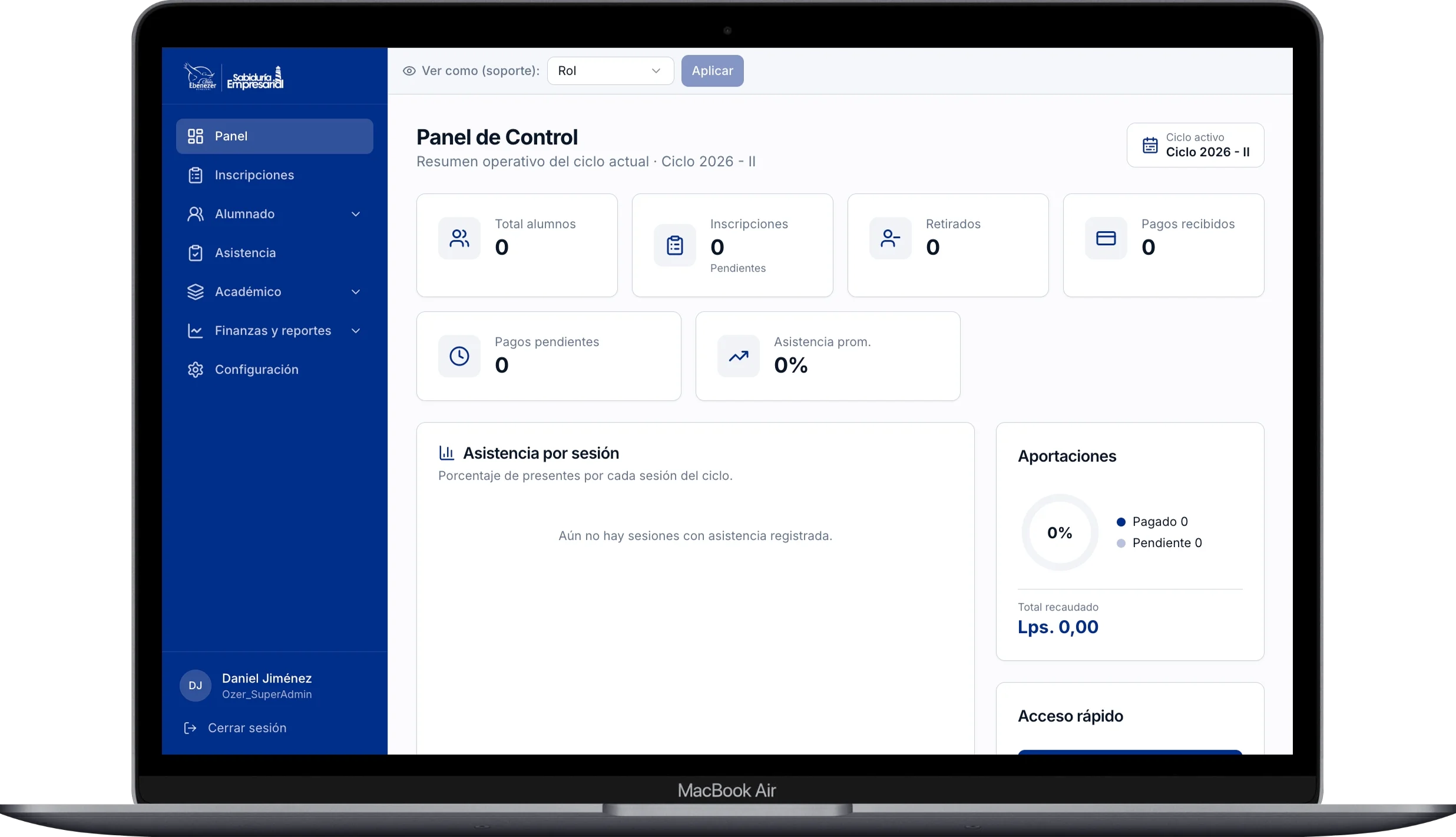 Dashboard de Ebenezer LMS